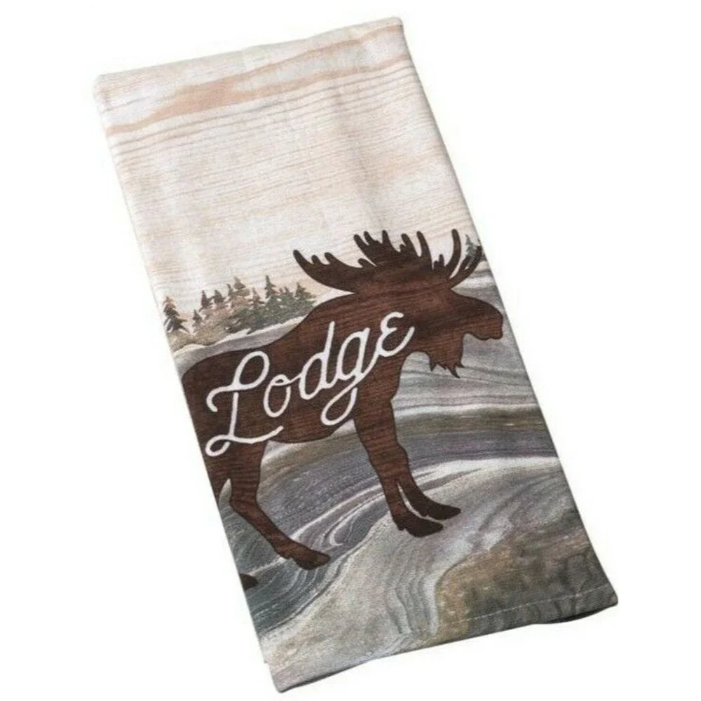 Moose Lodge Kitchen Dish Towels Set of 3 Cabin Country 100% Cotton 16x 26